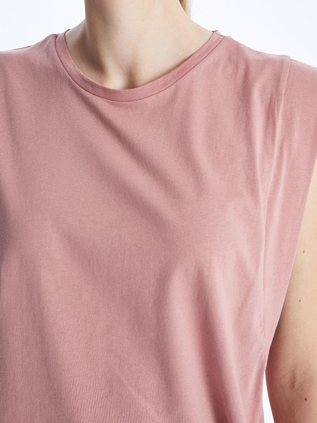 Pembe Bisiklet Yaka Düz Kısa Kollu Kadın Tişört-3