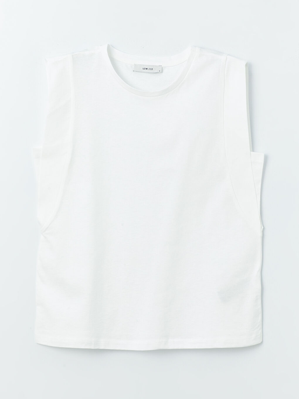 Ekru Bisiklet Yaka Düz Kısa Kollu Kadın Tişört-6