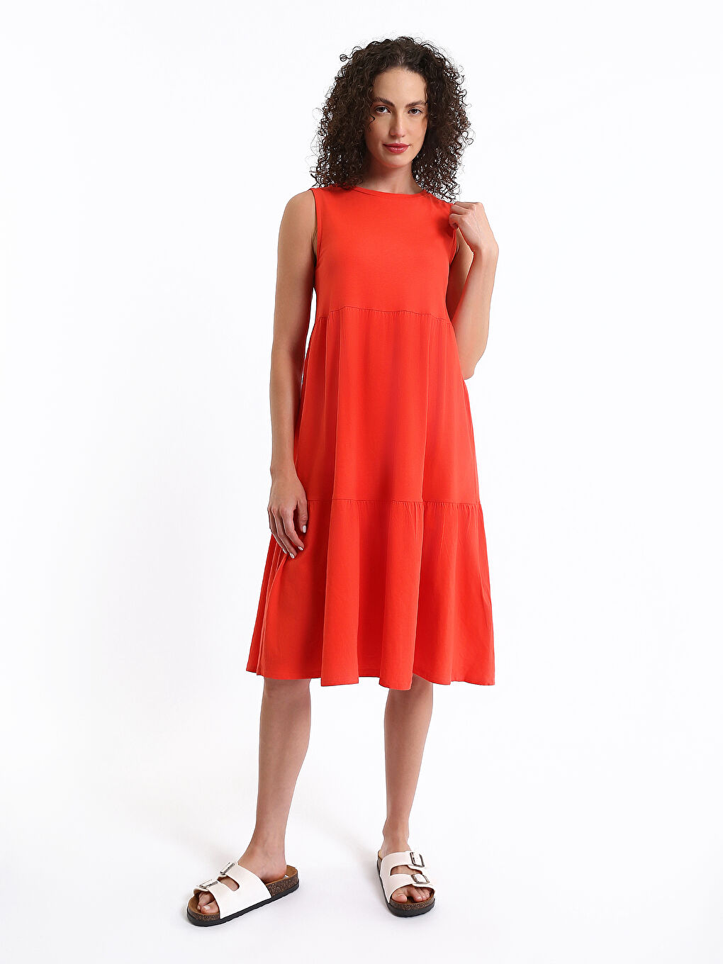 მრგვალი საყელო უბრალო ორსულობის კაბა-2