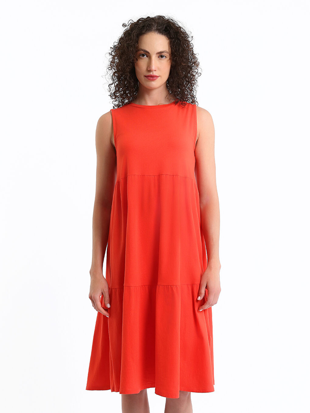 მრგვალი საყელო უბრალო ორსულობის კაბა-1