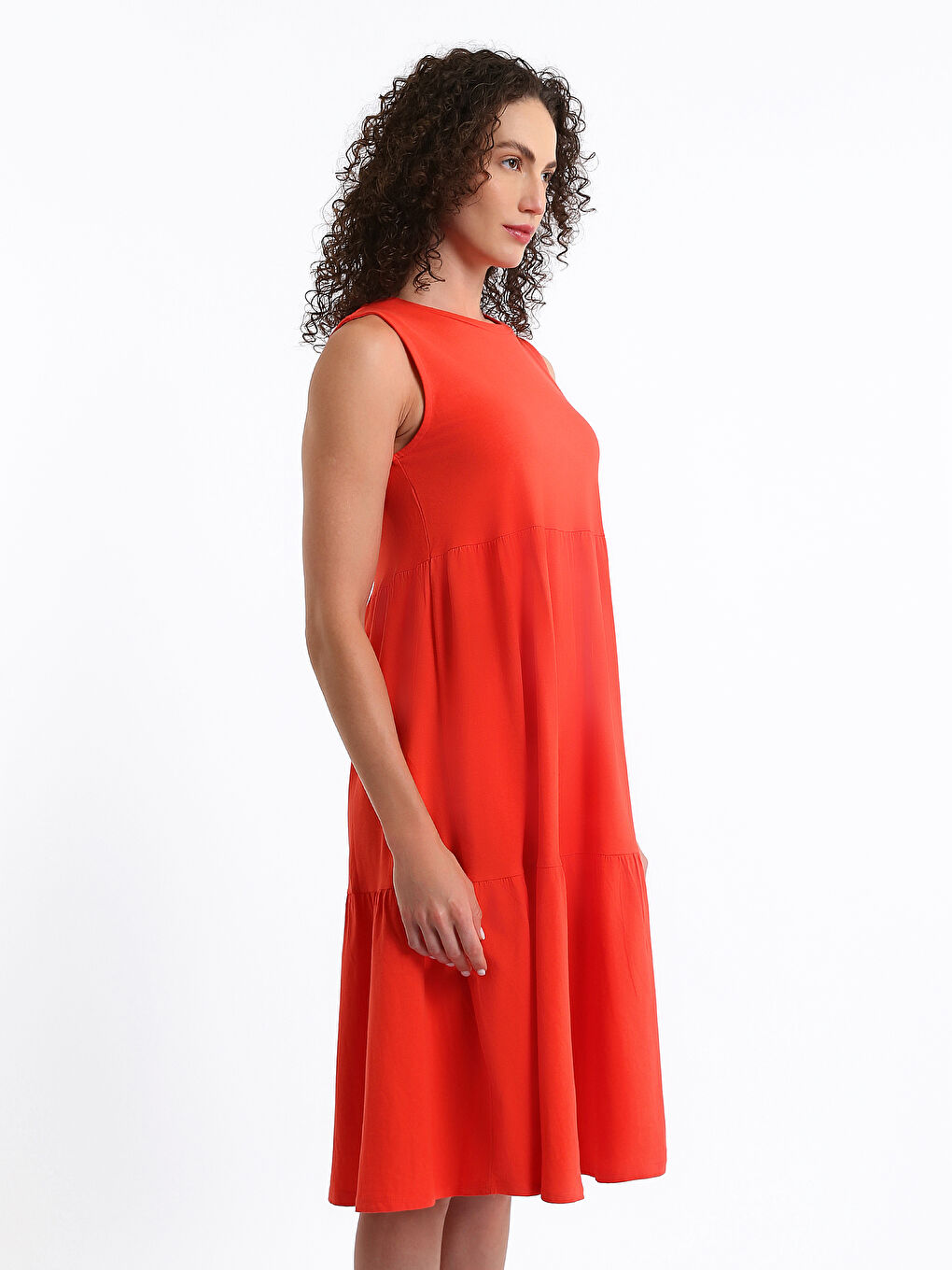 მრგვალი საყელო უბრალო ორსულობის კაბა-5