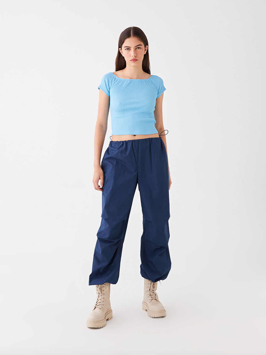Slash Neck Plain Short Sleeve Women's T-Shirt -S4DK55Z8-FFU