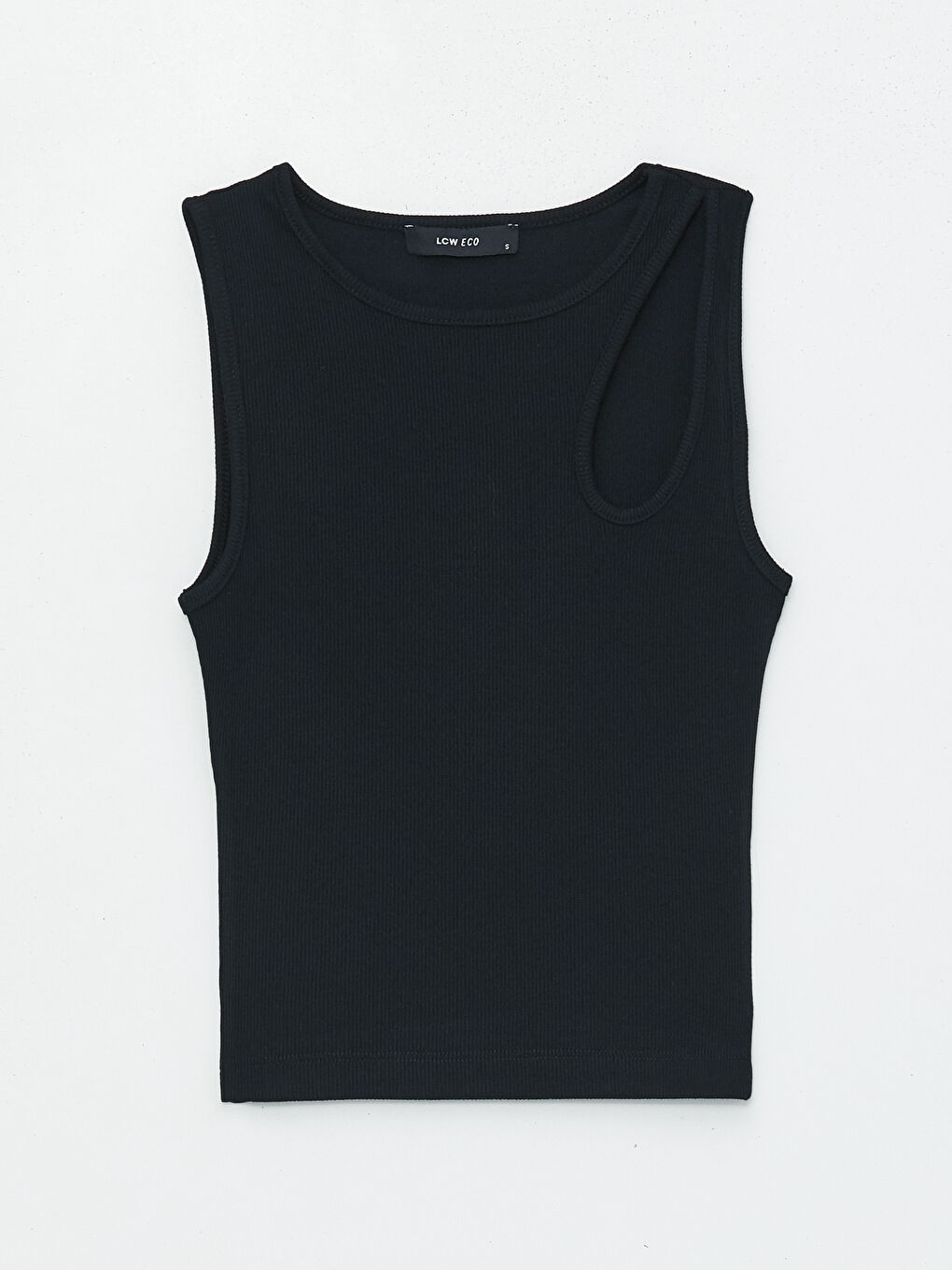 Siyah Bisiklet Yaka Düz Crop Kadın Atlet-5