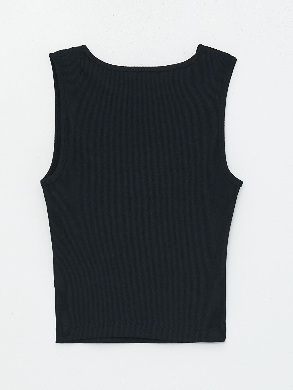 Siyah Bisiklet Yaka Düz Crop Kadın Atlet-6