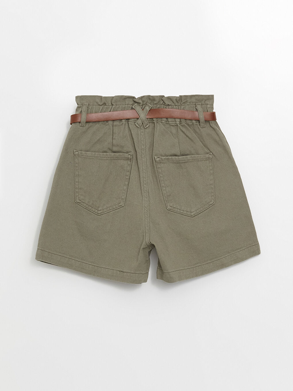 Yeşil Beli Kemerli Paperbag Kadın Pileli Jean Şort-1