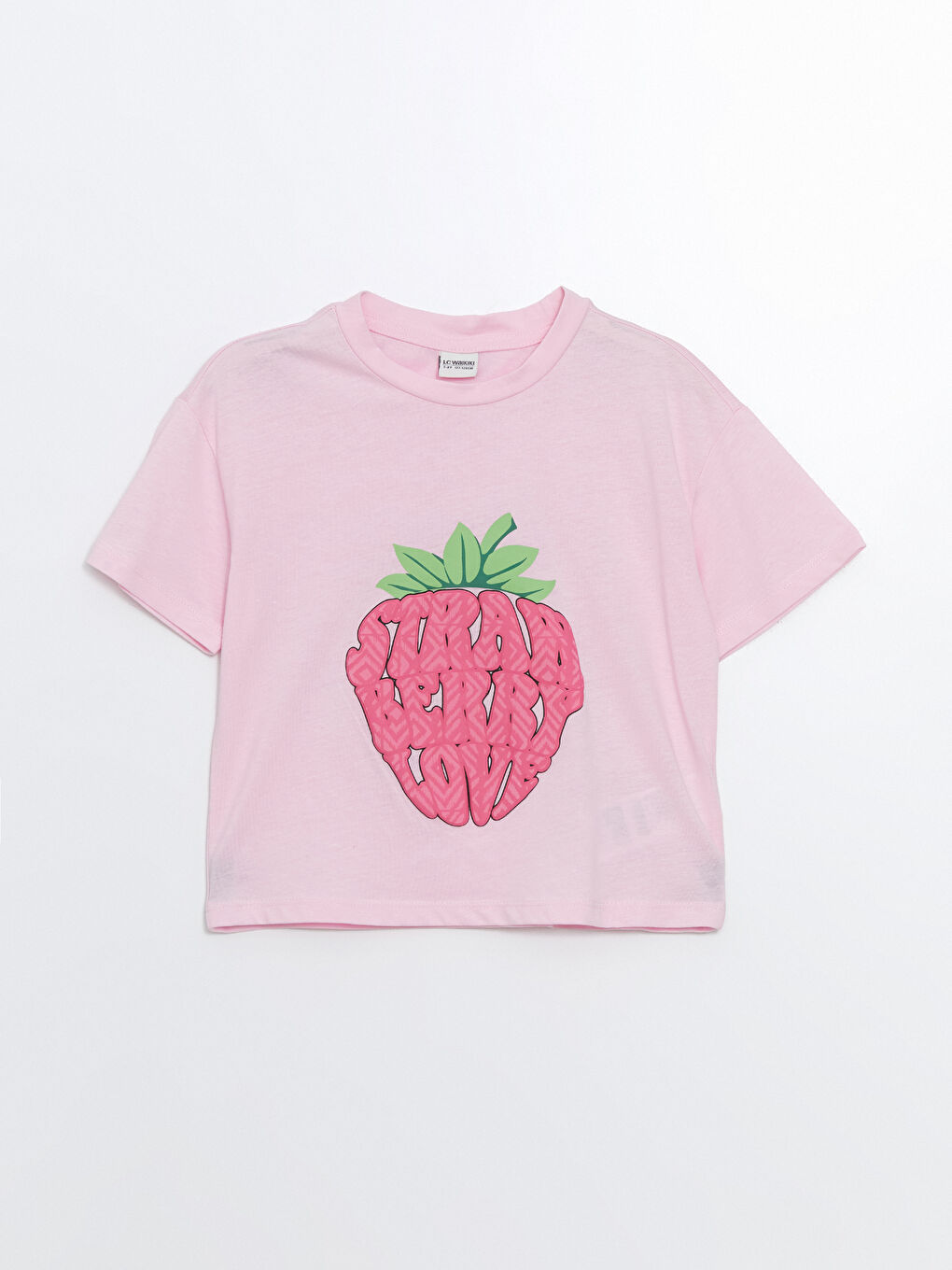Crew Neck Printed Short Sleeve Girls' Crop T-Shirt -S4DL28Z4-VEV