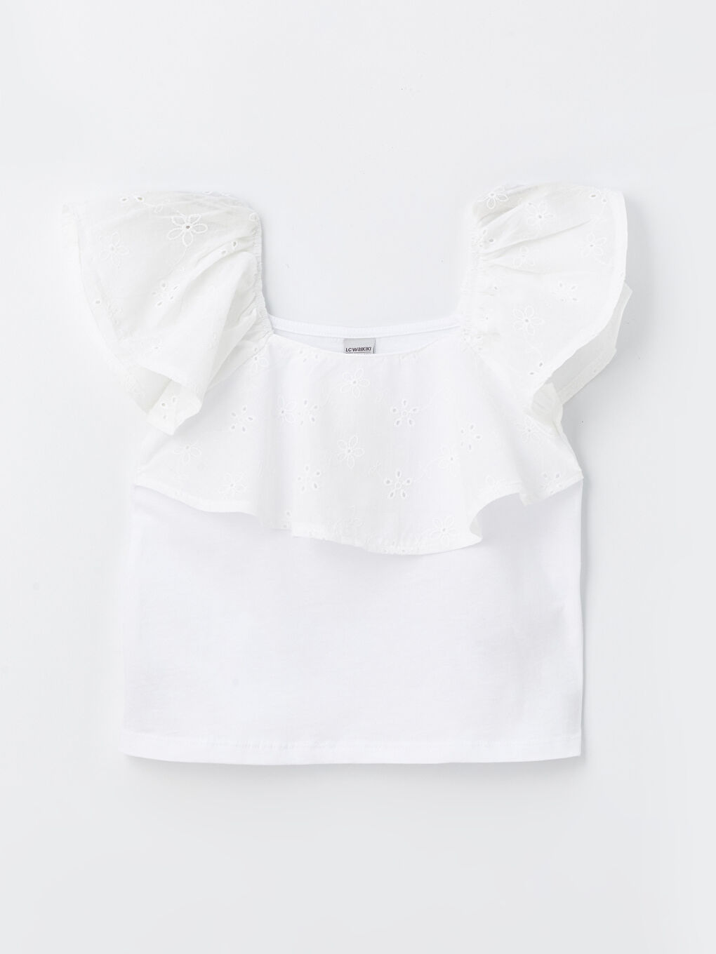 Square Neck Scallop Detailed Girl's T-Shirt -S4DL31Z4-R9J