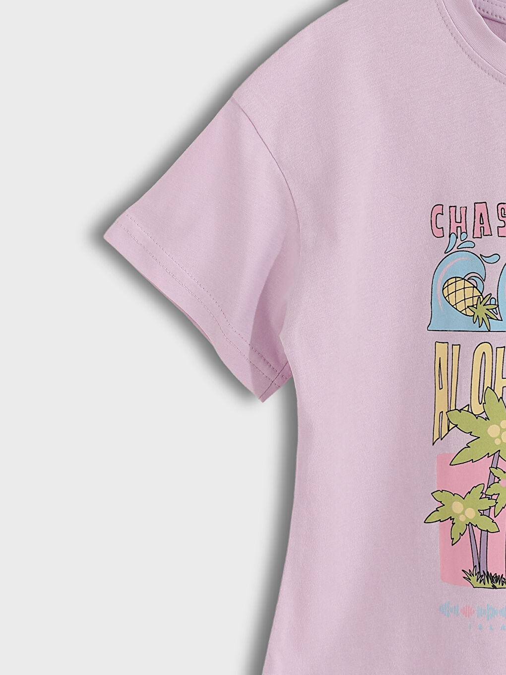 Lila Bisiklet Yaka Baskılı Kısa Kollu Kız Çocuk Tişört-2