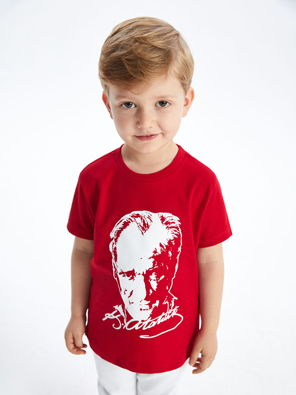 Kırmızı Bisiklet Yaka Atatürk Baskılı Erkek Bebek Tişört-3