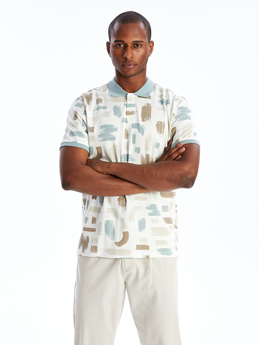 Polo Neck Short Sleeve Patterned Pique Men's T-Shirt -S4DL68Z8-J1R