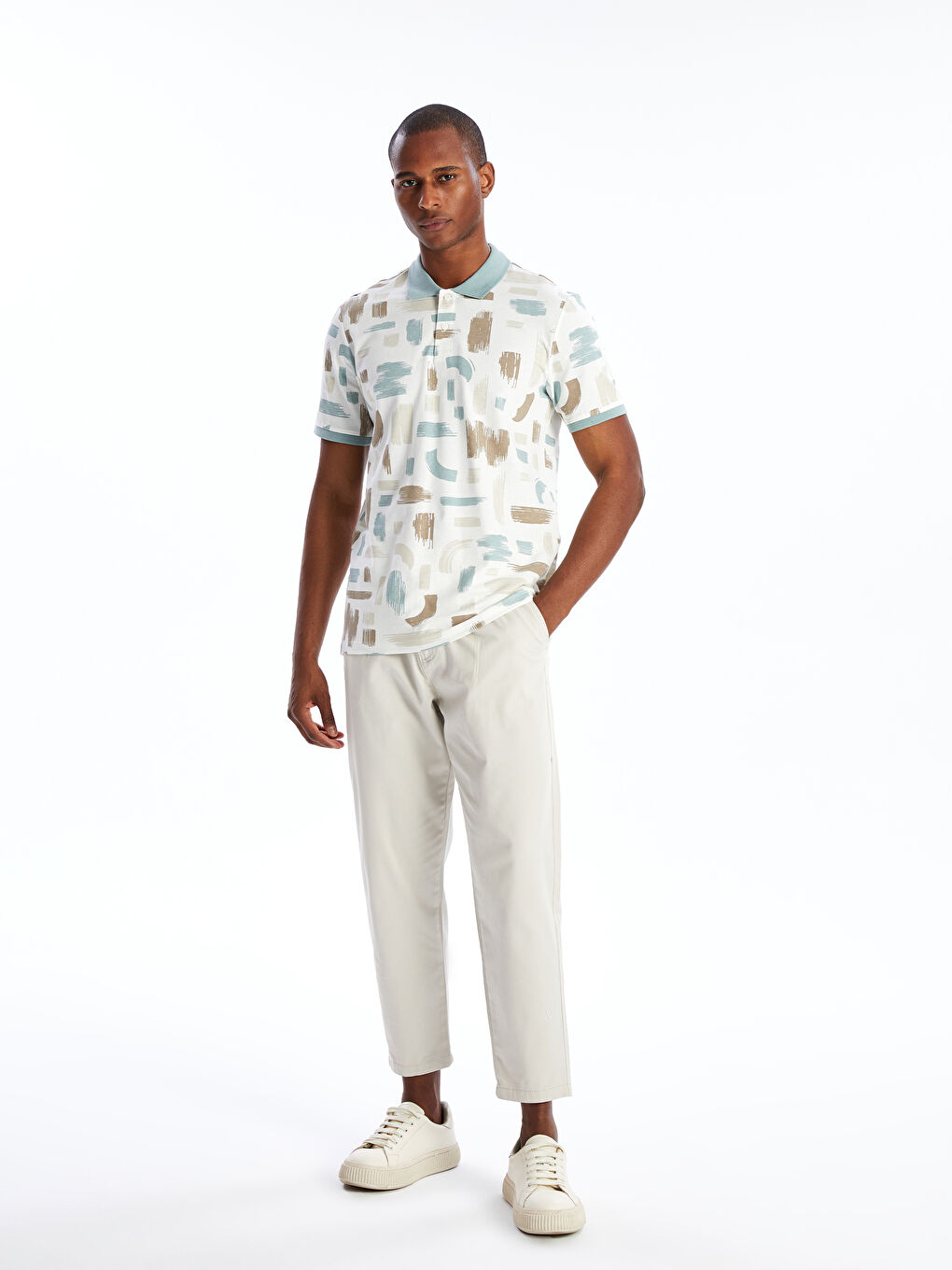 Polo Neck Short Sleeve Patterned Pique Men's T-Shirt -S4DL68Z8-J1R