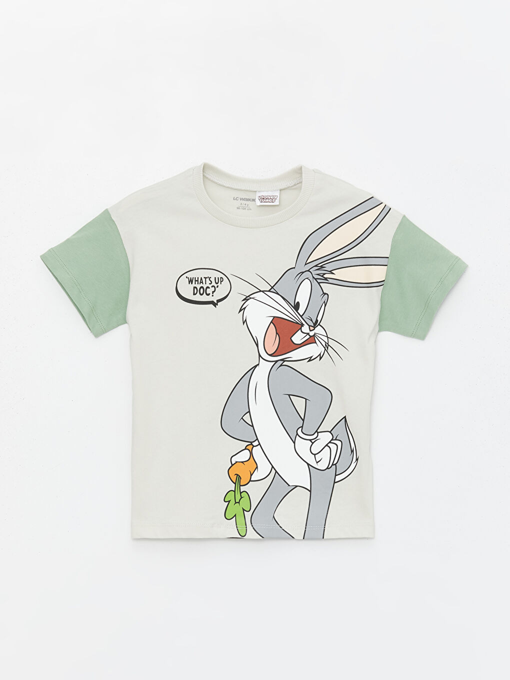 LCW baby Açık Gri Bisiklet Yaka Bugs Bunny Baskılı Erkek Bebek Tişört - 3