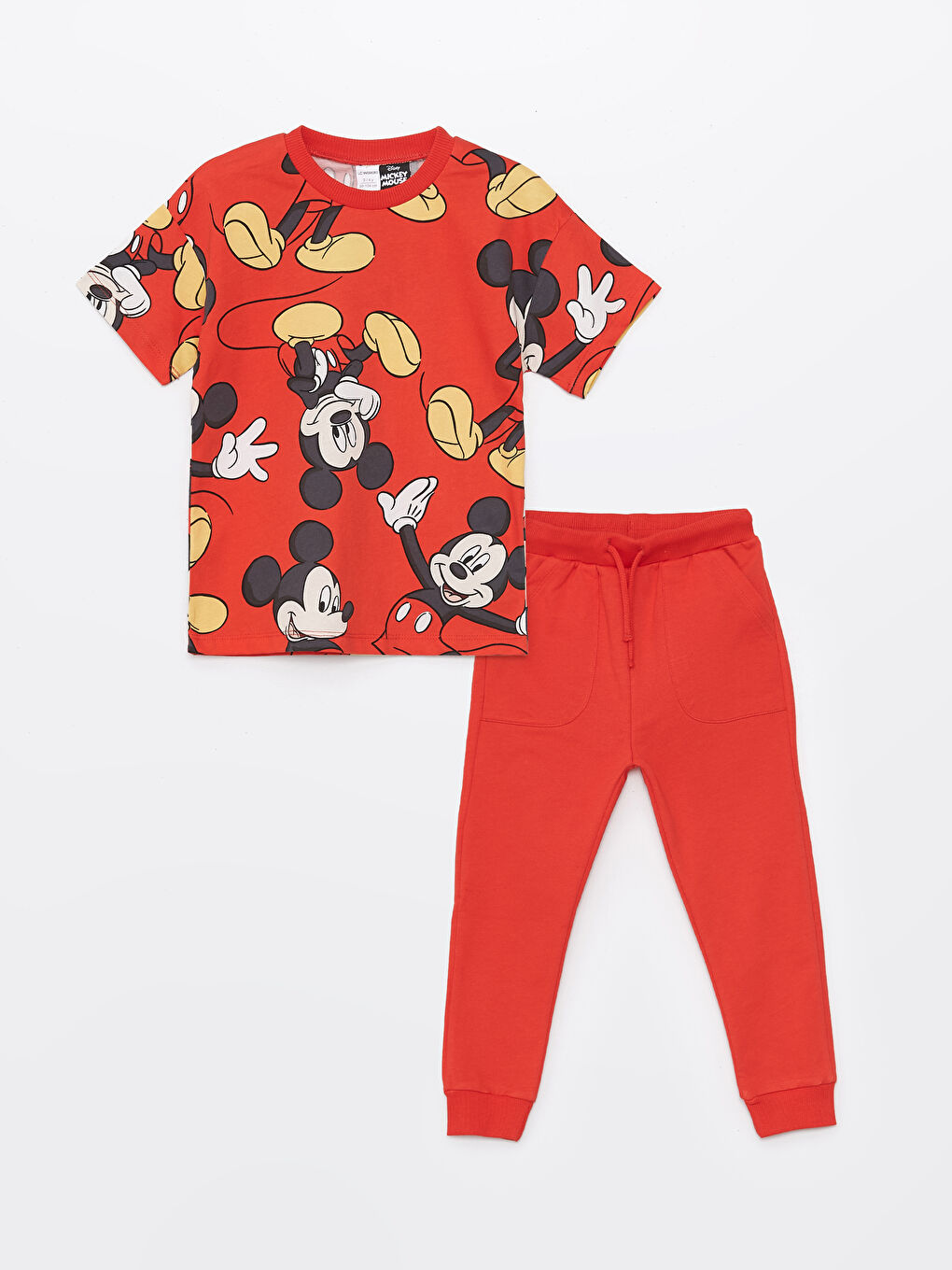 Crew Neck Short Sleeve Mickey Mouse Printed Baby Boy T-Shirt and Tracksuit Bottom 2-Piece Set -S4DM39Z1-LSM