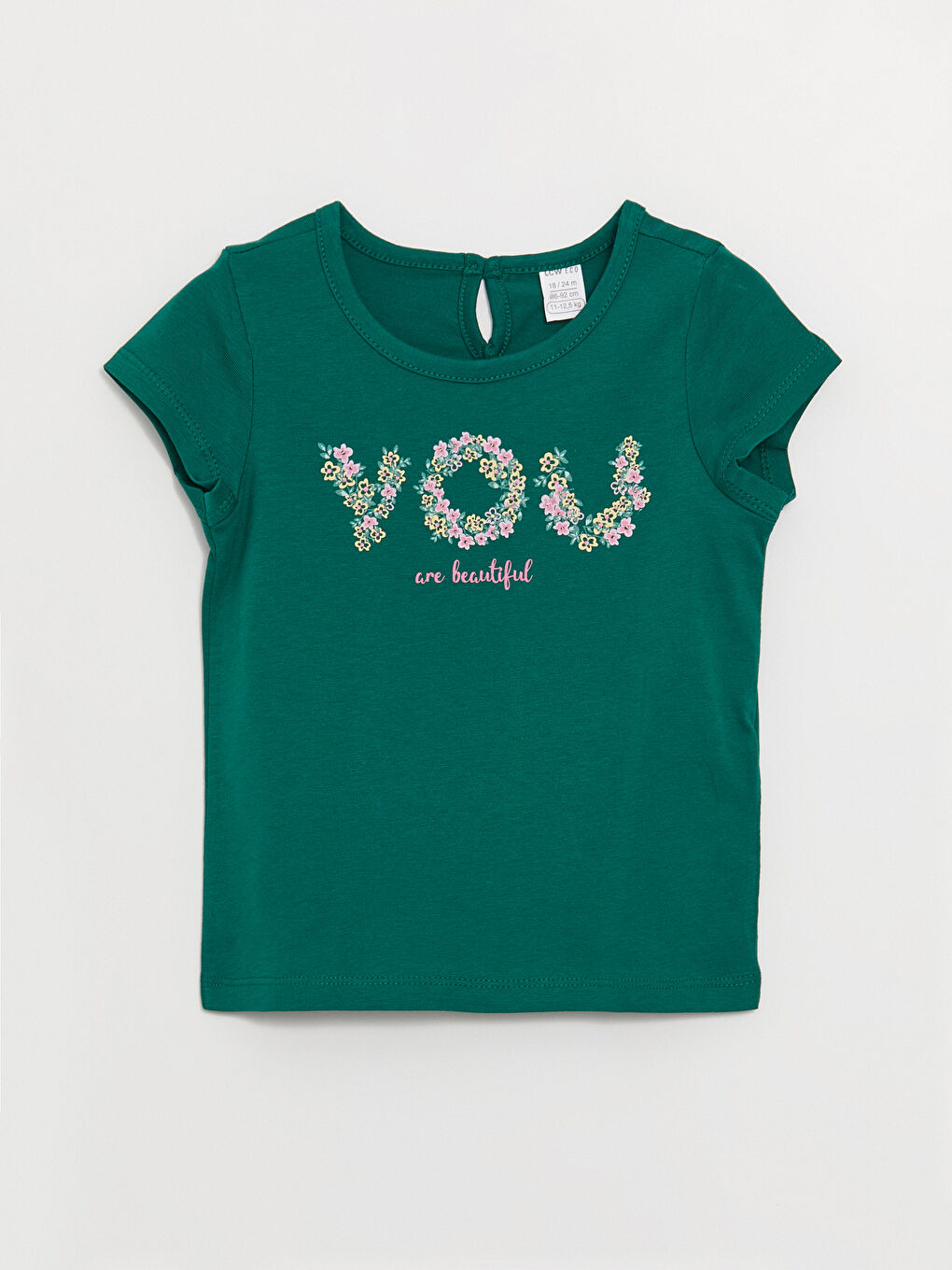 Yeşil Bisiklet Yaka Baskılı Kısa Kollu Kız Bebek Tişört