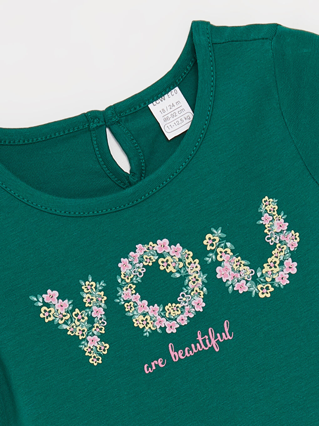 Yeşil Bisiklet Yaka Baskılı Kısa Kollu Kız Bebek Tişört-1