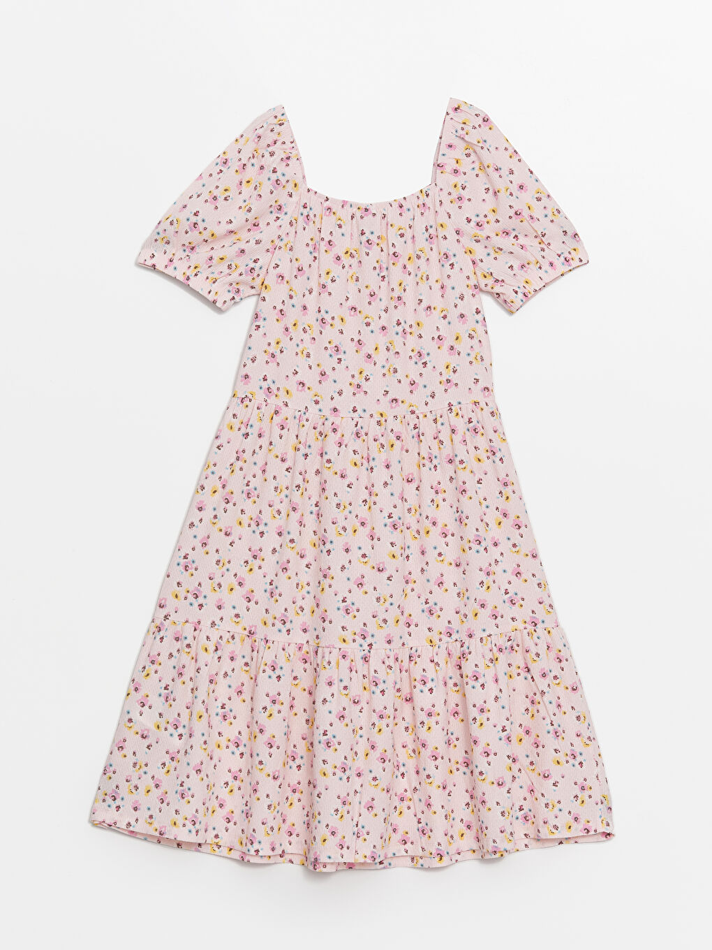 Square Collar Floral Short Sleeve Girls' Dress-1