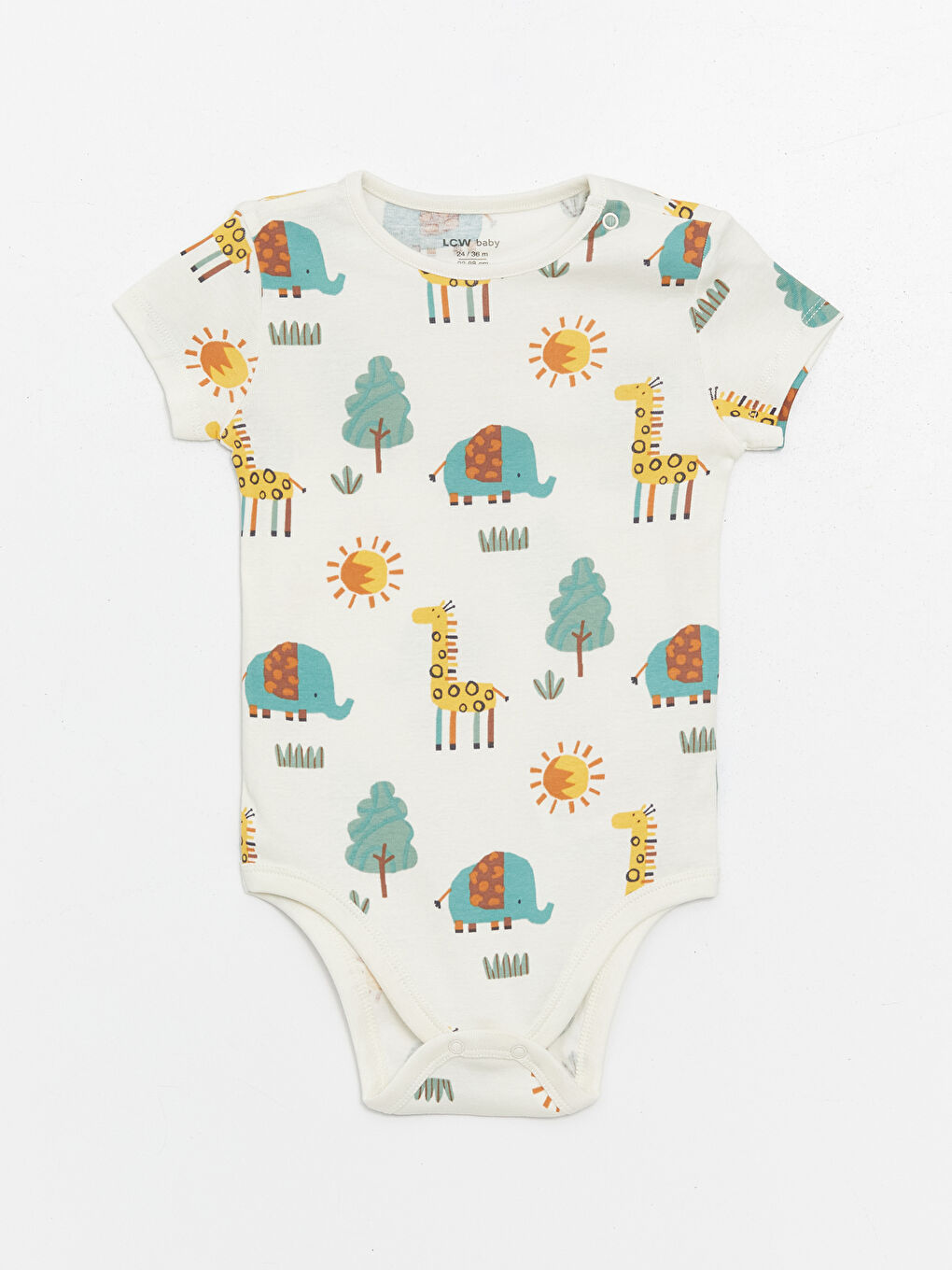 Ekru Bisiklet Yaka Kısa Kollu Baskılı Erkek Bebek Çıtçıtlı Bodysuit