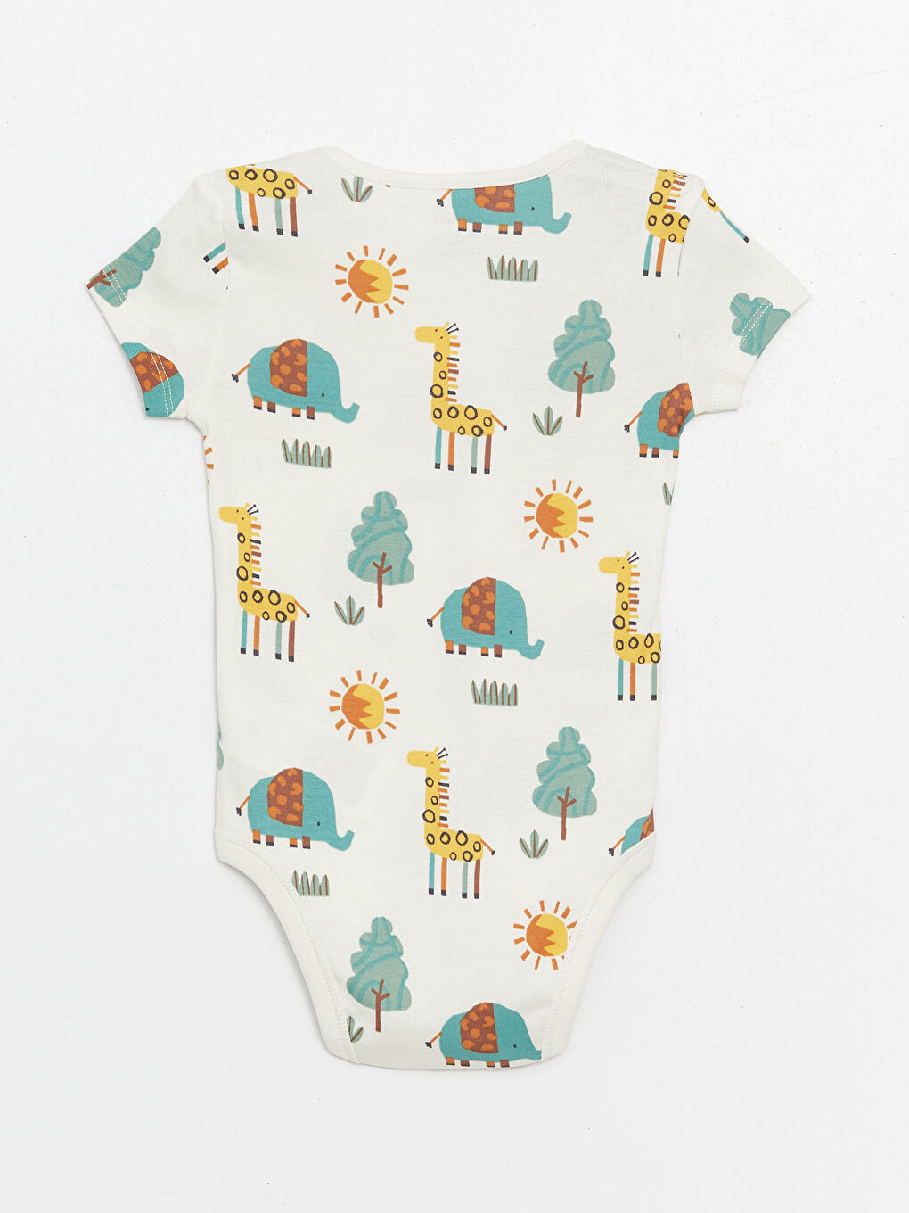 Ekru Bisiklet Yaka Kısa Kollu Baskılı Erkek Bebek Çıtçıtlı Bodysuit-1