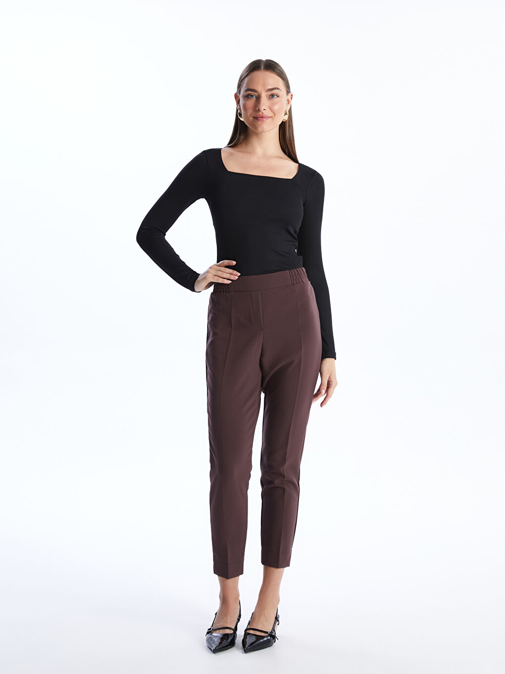 Square Neck Straight Long Sleeve Women's T-Shirt -S4DN29Z8-CVL