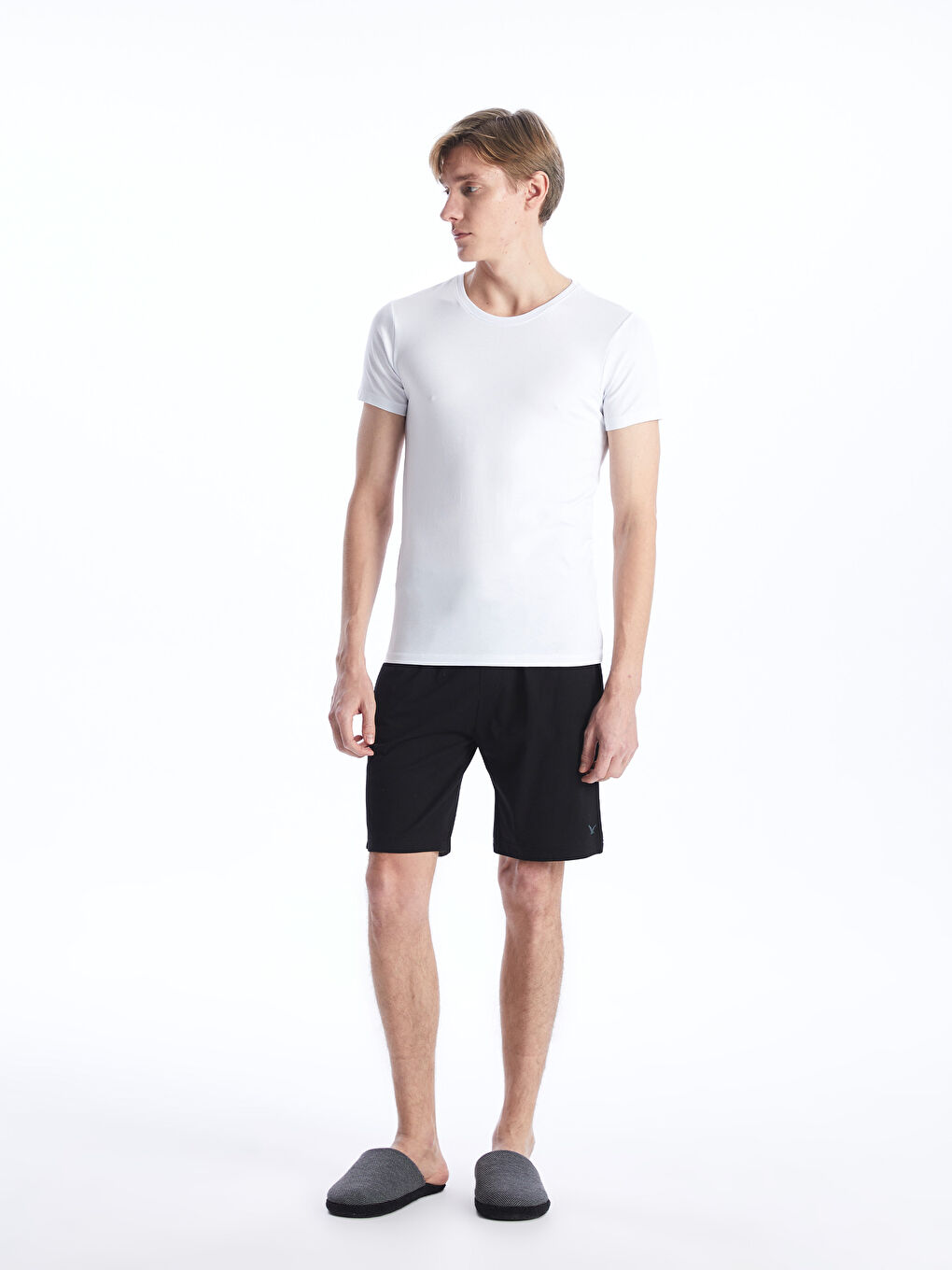 Beyaz Bisiklet Yaka Kısa Kollu Erkek Atlet-2