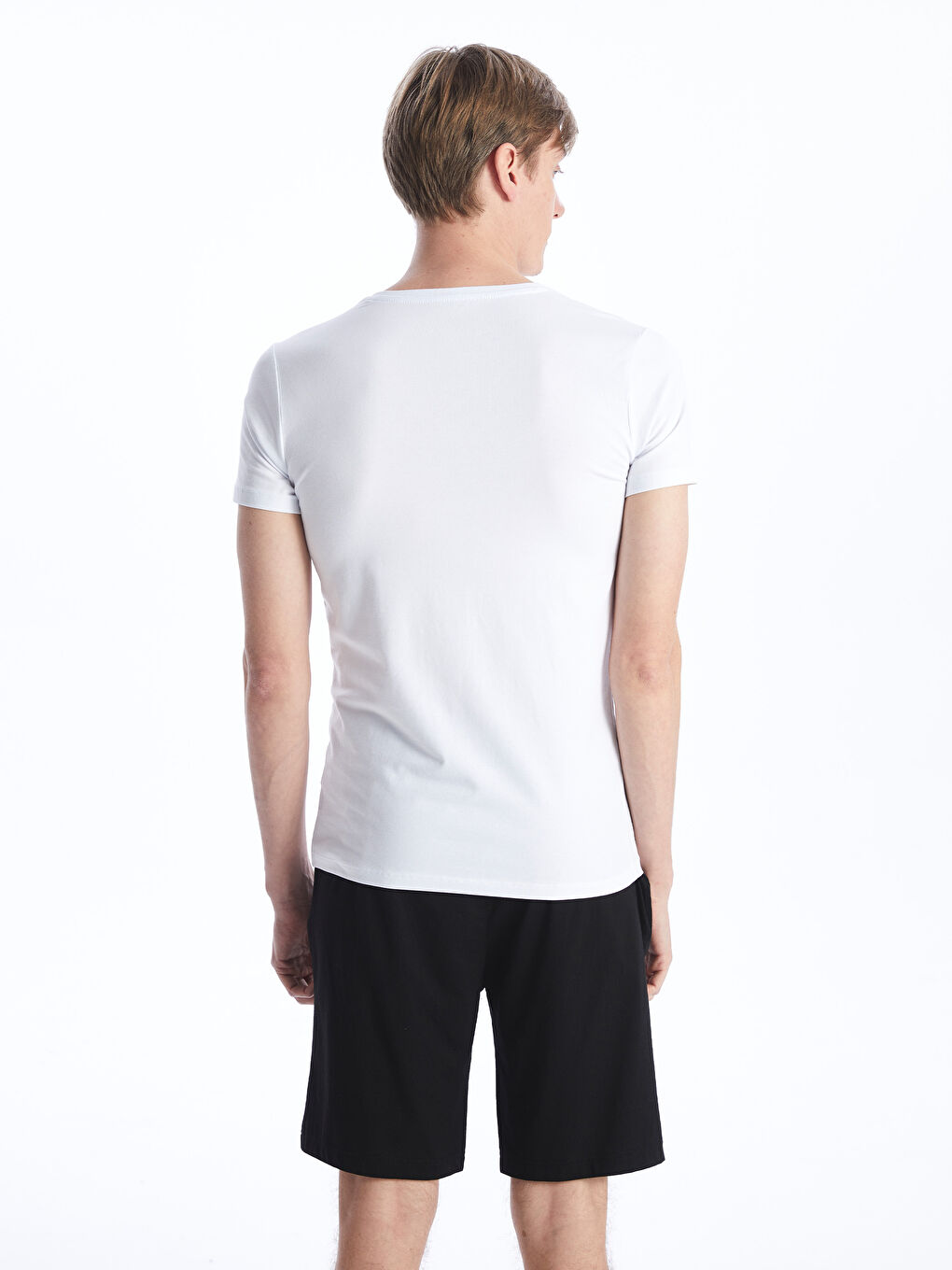 Beyaz Bisiklet Yaka Kısa Kollu Erkek Atlet-4