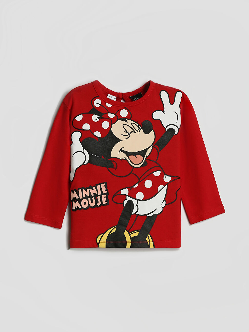 сәби қыздарға арналған минни маус принтті ұзын жең дөңгелек жағалы футболка