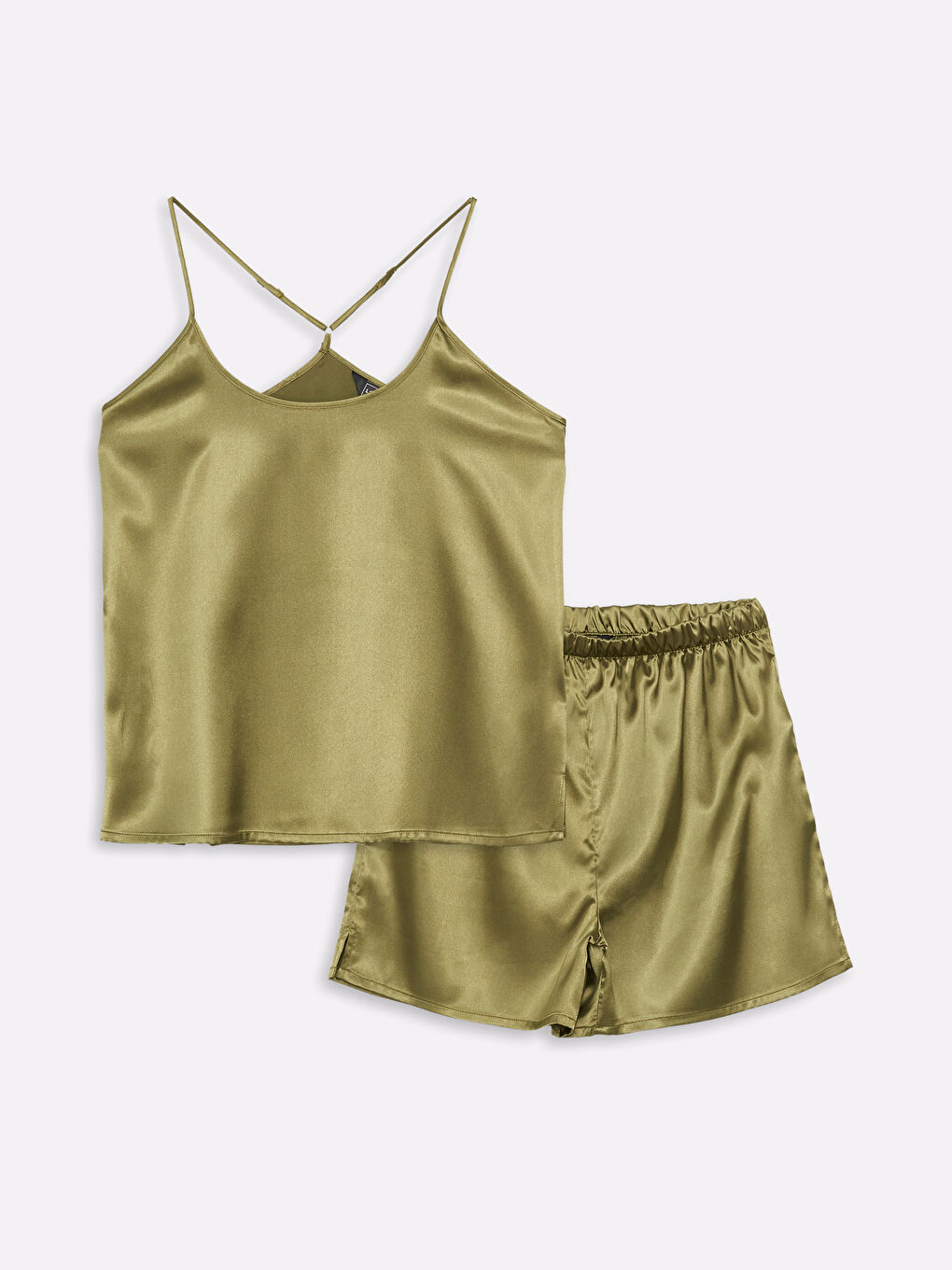 U-Neck Straight Satin Women's Pajama Set with Straps and Shorts -S4DN74Z8-QZQ