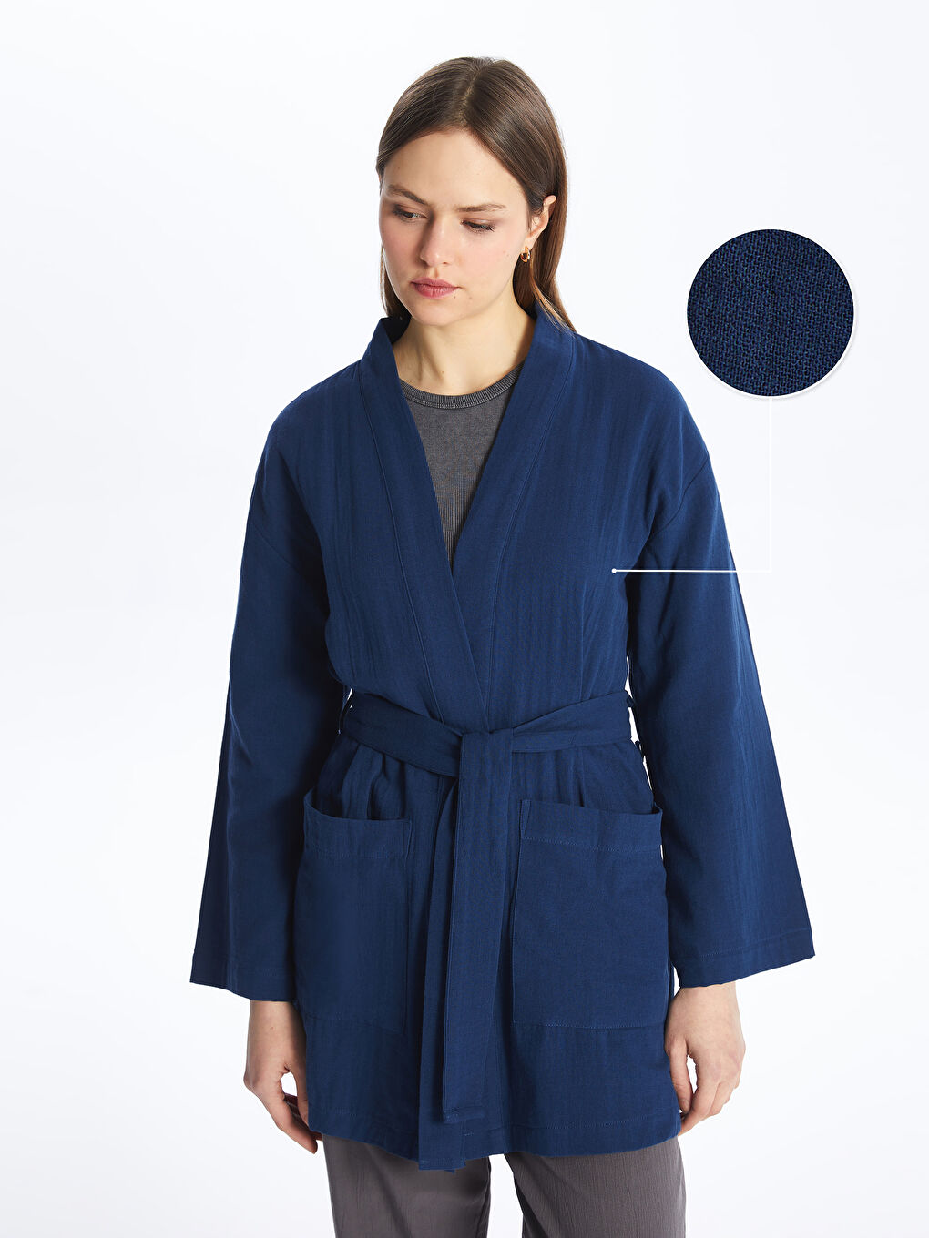 Shawl Collar Plain Long Sleeve Oversize Women's Kimono -S4DN96Z8-UEF