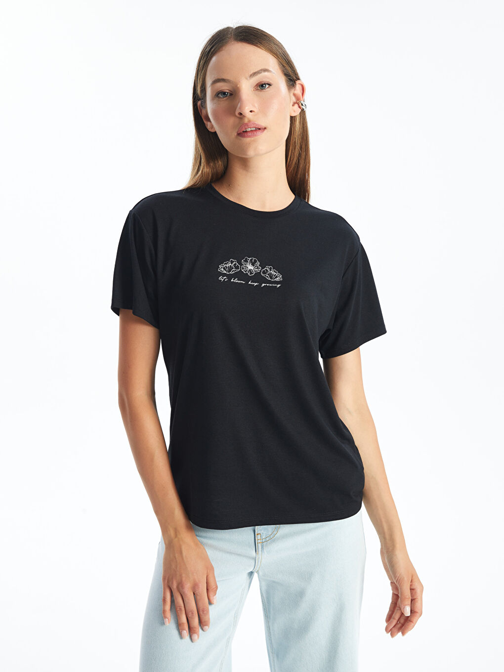Crew Neck Printed Short Sleeve Women's T-shirt -S4DO09Z8-CVL