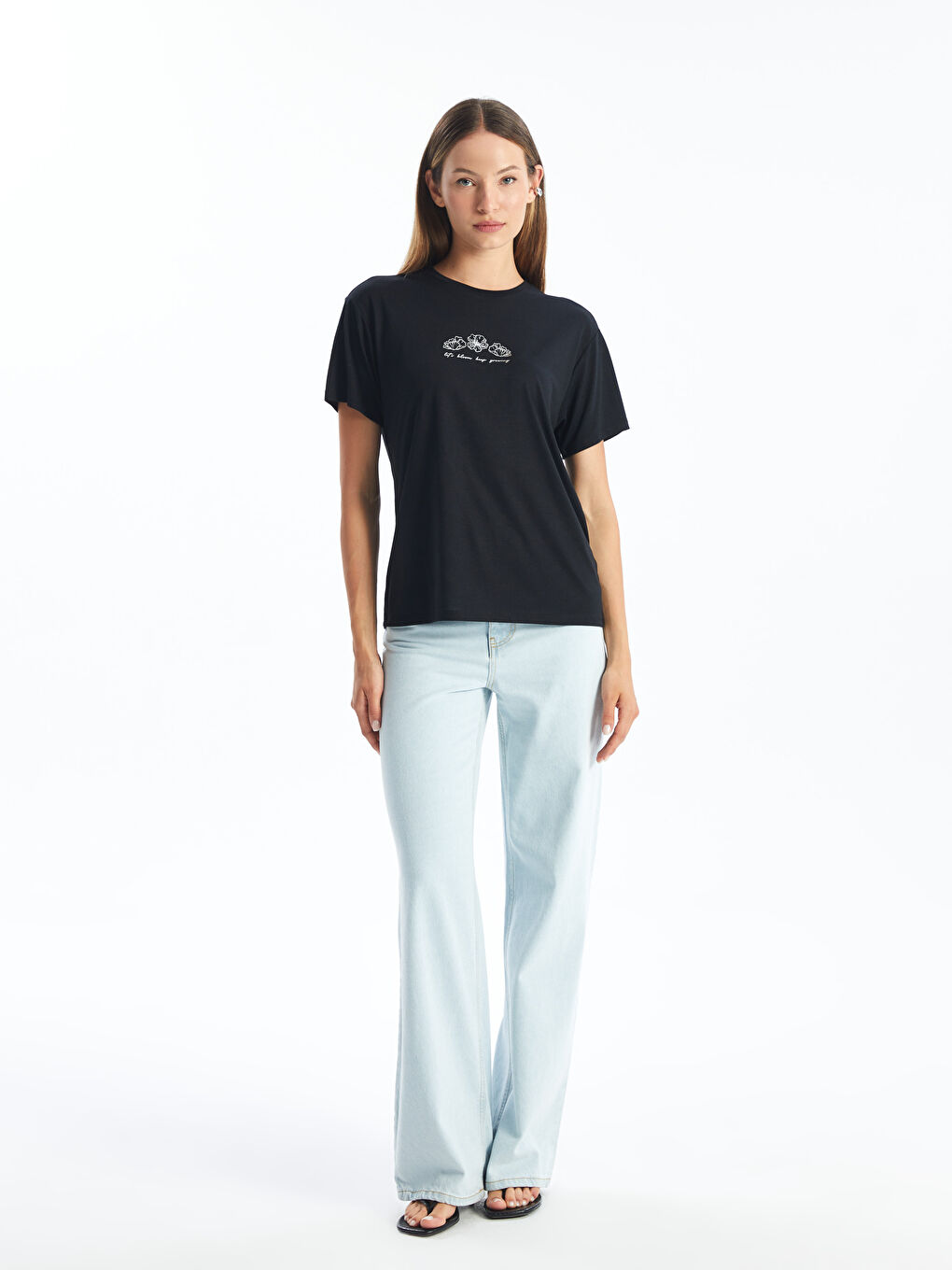 Crew Neck Printed Short Sleeve Women's T-shirt -S4DO09Z8-CVL