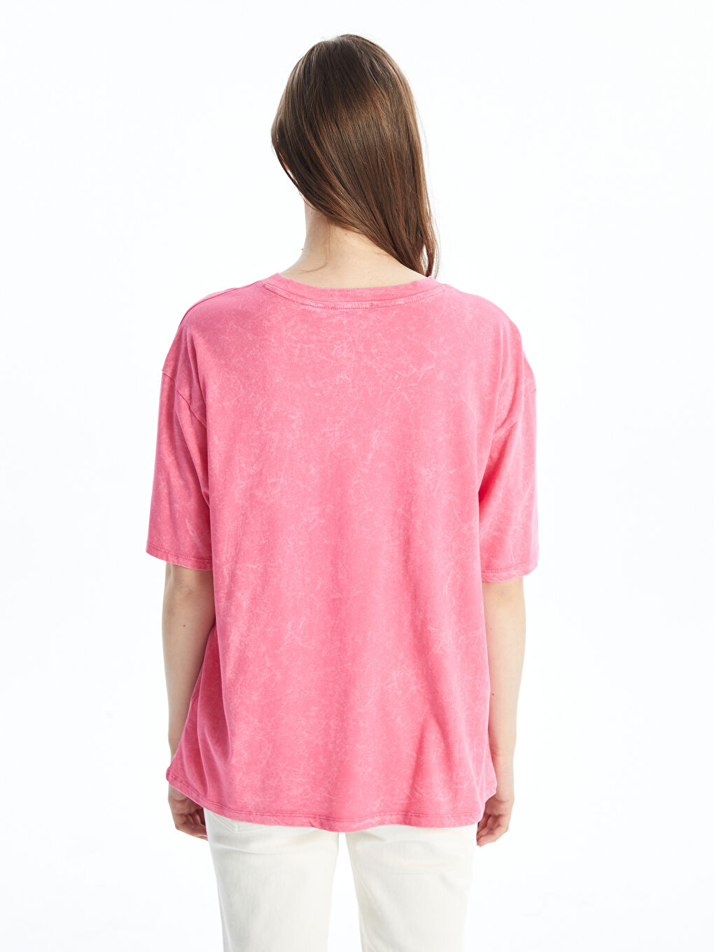 Tricou Supradimensionat pentru Femei cu Guler Rotund, Imprimat Mickey și Prietenii Lui, Mânecă Scurtă-4