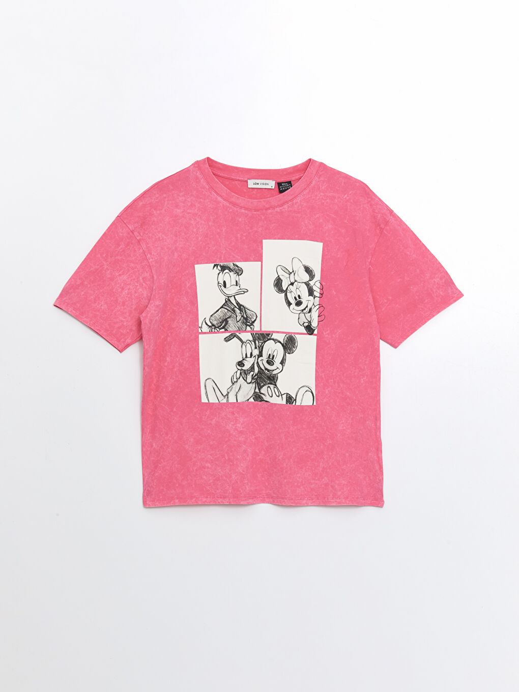 Tricou Supradimensionat pentru Femei cu Guler Rotund, Imprimat Mickey și Prietenii Lui, Mânecă Scurtă-5