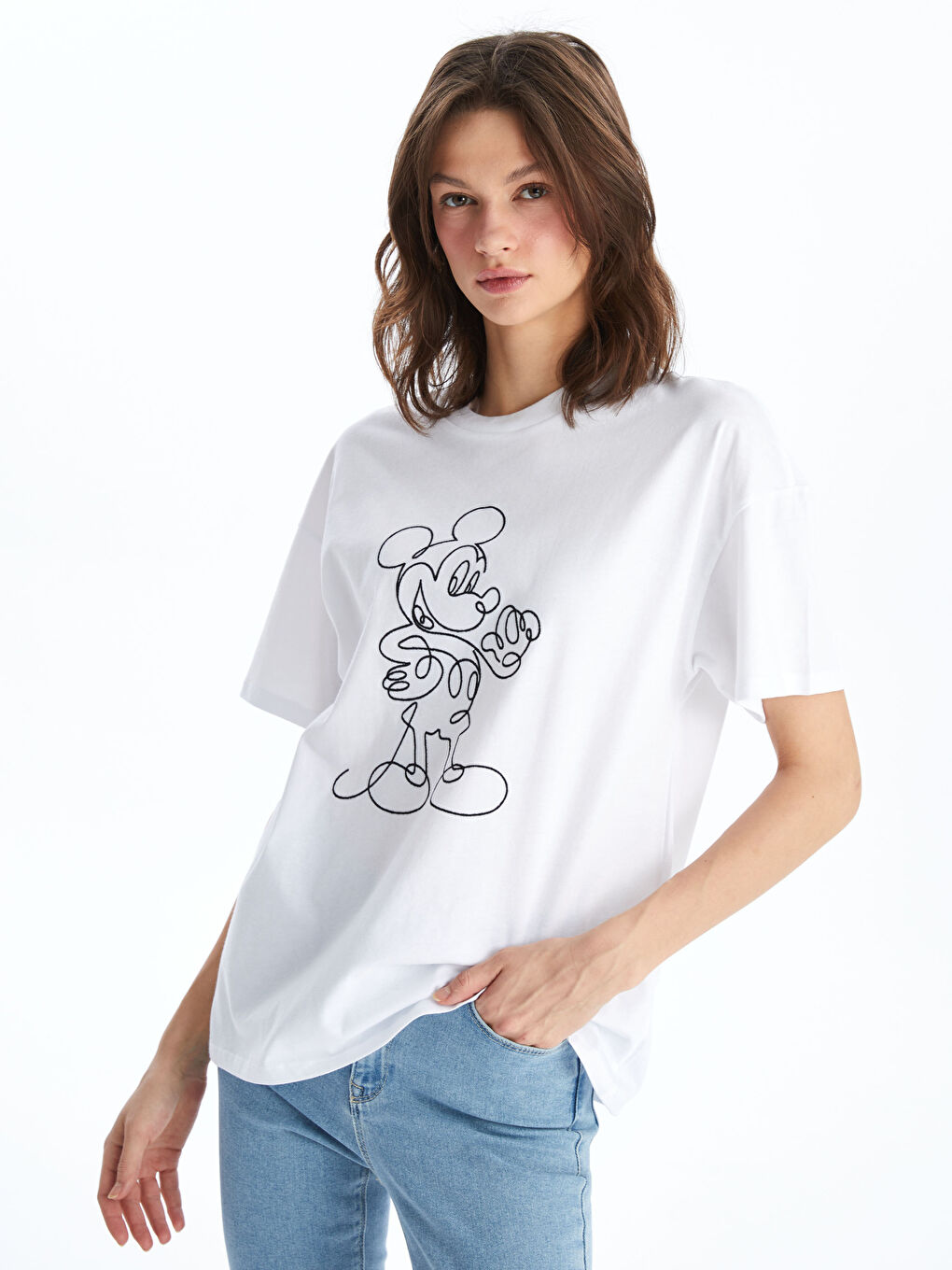 LC Waikiki Crew Neck Mickey Mouse Printed Short Sleeve Women's T-Shirt -S4DO55Z8-Q6K