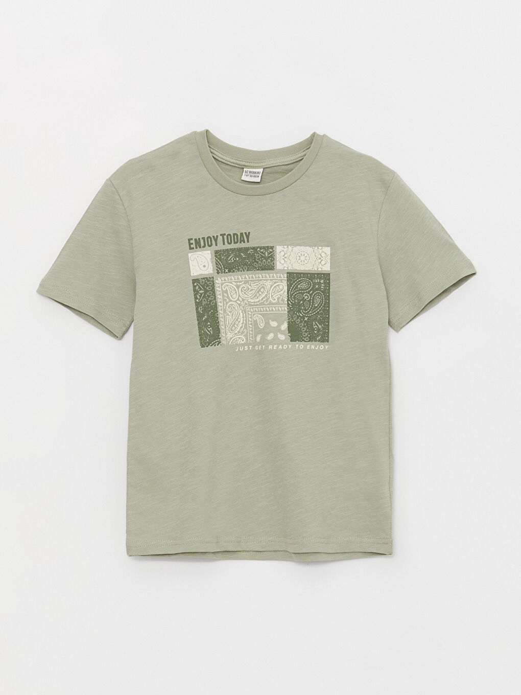 Yeşil Bisiklet Yaka Baskılı Kısa Kollu Erkek Çocuk Tişört