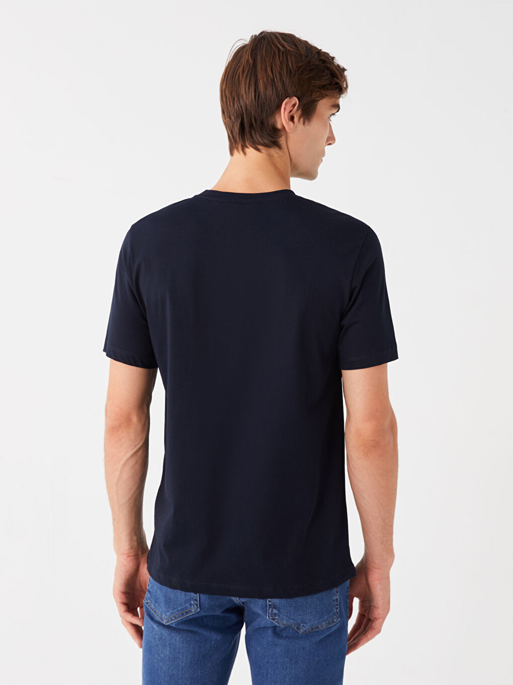 Lacivert Bisiklet Yaka Kısa Kollu Baskılı Erkek Tişört-4