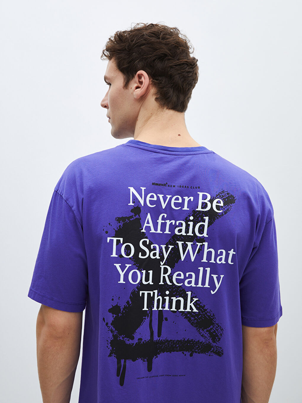 Mor Bisiklet Yaka Kısa Kollu Baskılı Penye Erkek Tişört