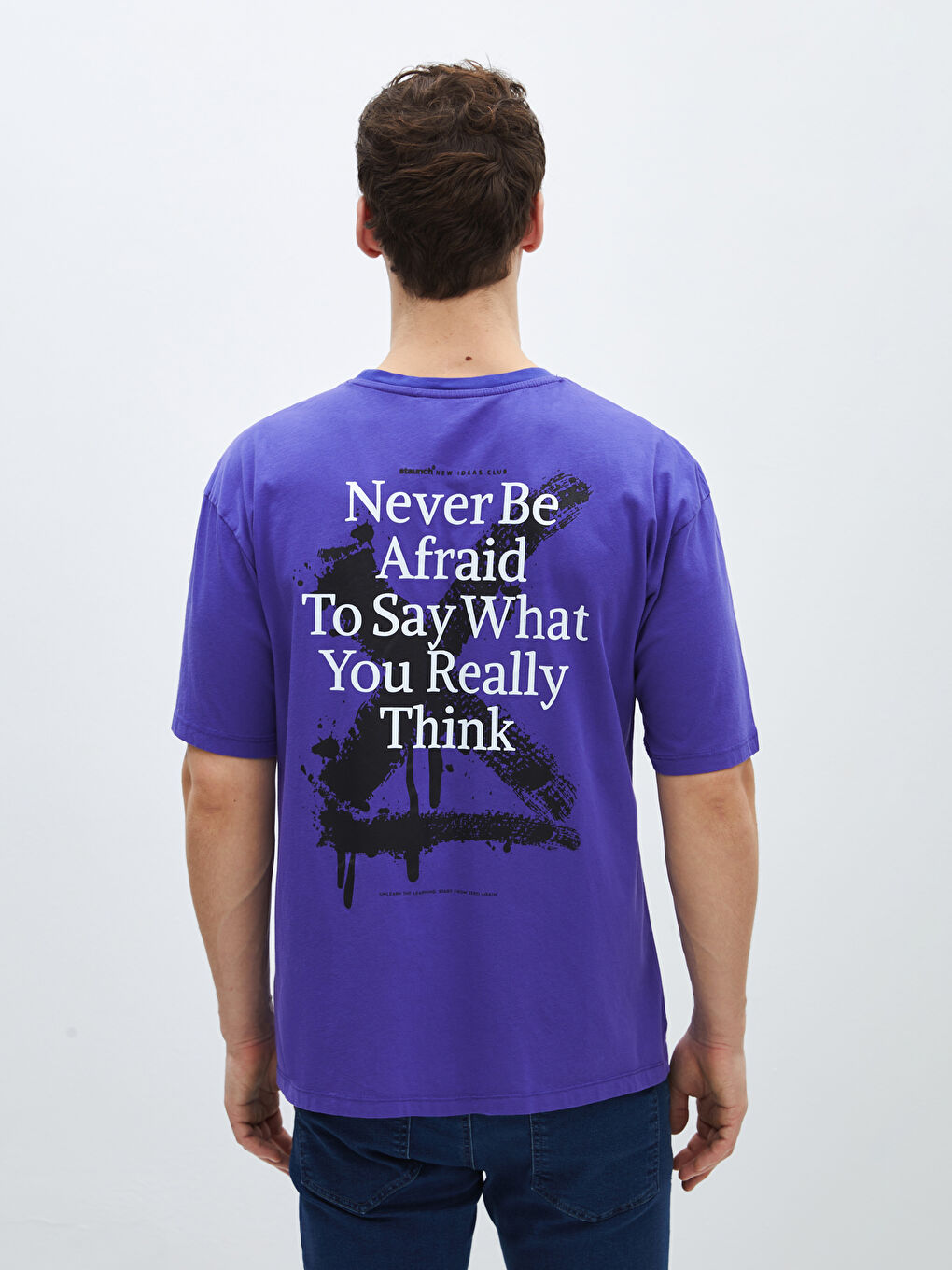 Mor Bisiklet Yaka Kısa Kollu Baskılı Penye Erkek Tişört-4