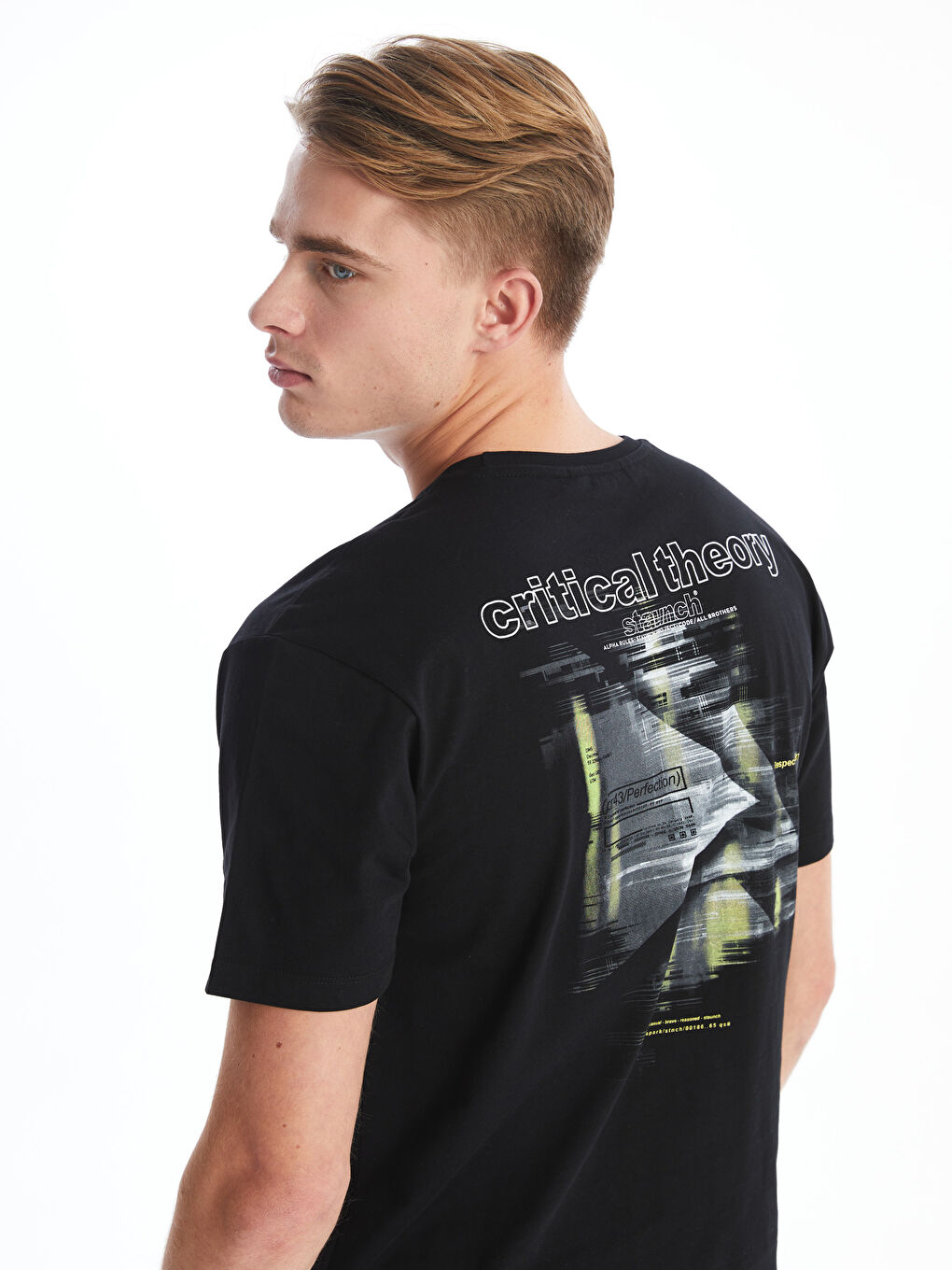 Siyah Bisiklet Yaka Kısa Kollu Baskılı Penye Erkek Tişört