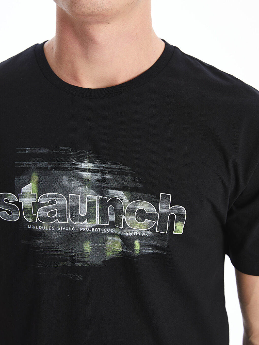 Siyah Bisiklet Yaka Kısa Kollu Baskılı Penye Erkek Tişört-3