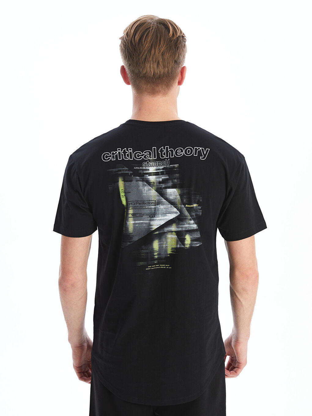 Siyah Bisiklet Yaka Kısa Kollu Baskılı Penye Erkek Tişört-4