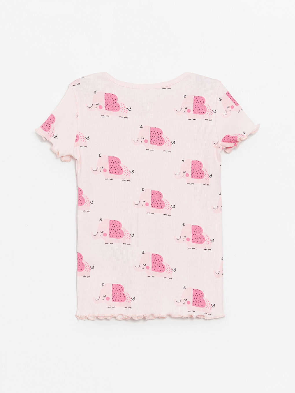 LCW baby Açık Pembe Baskılı Bisiklet Yaka Kısa Kollu Baskılı Kız Bebek Pijama Üst - 1