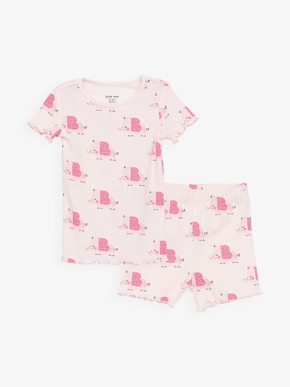 LCW baby Açık Pembe Baskılı Bisiklet Yaka Kız Bebek Şortlu Pijama Takımı - 3