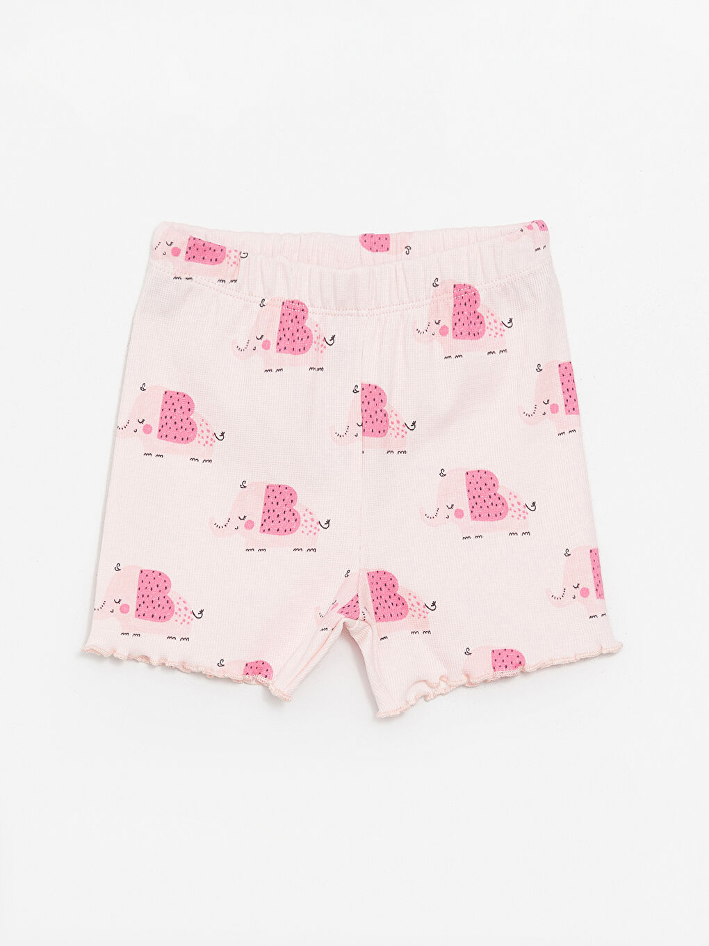 LCW baby Açık Pembe Baskılı Bisiklet Yaka Kız Bebek Şortlu Pijama Takımı - 5