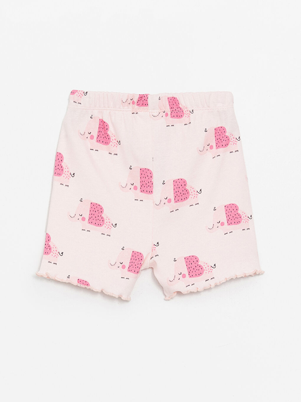 LCW baby Açık Pembe Baskılı Bisiklet Yaka Kız Bebek Şortlu Pijama Takımı - 7