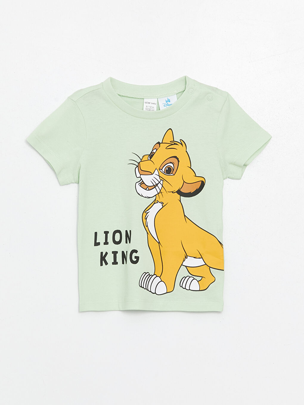 LCW baby Pastel Yeşil Bisiklet Yaka Kısa Kollu Lion King Baskılı Erkek Bebek Pijama Üst