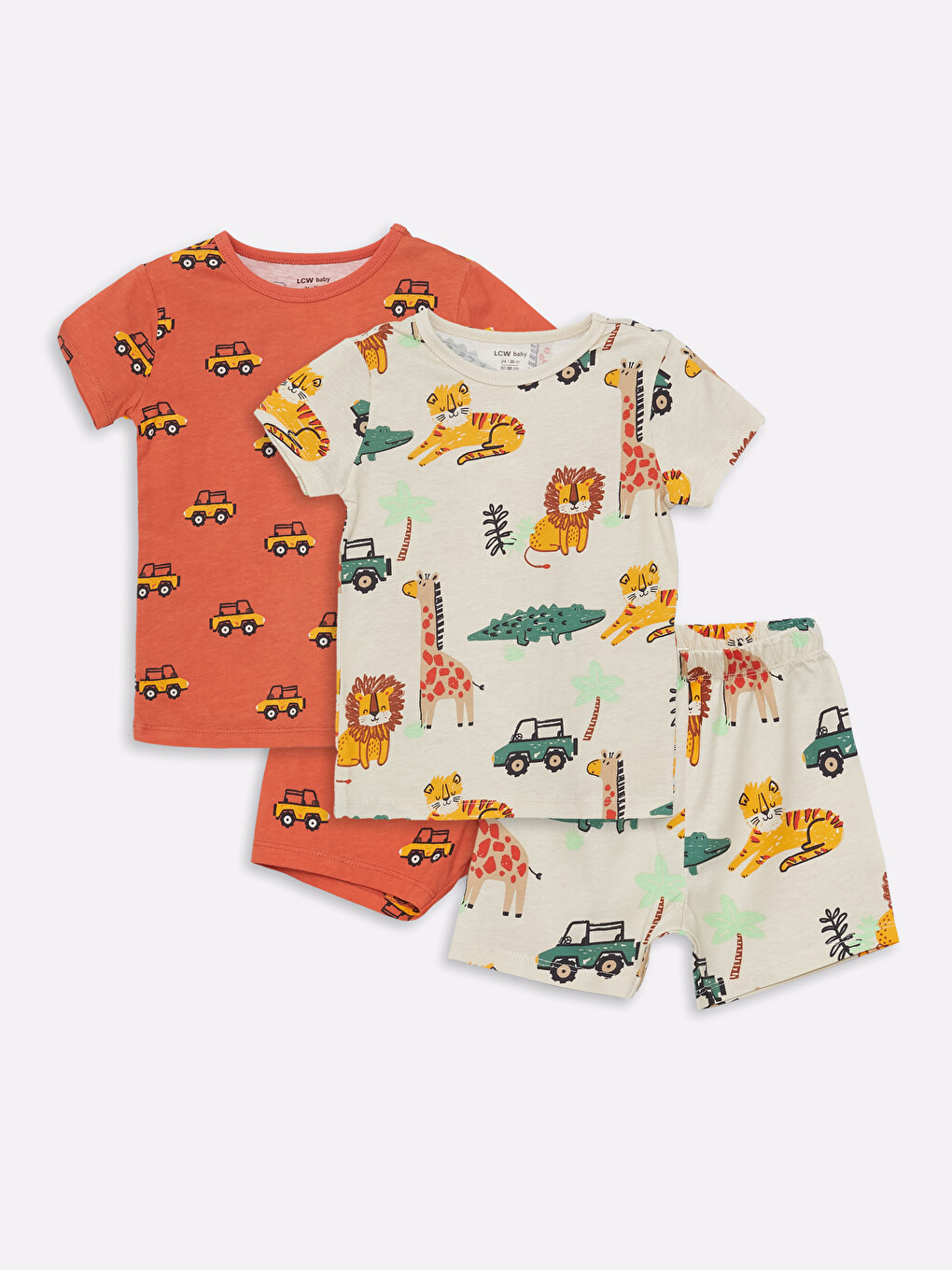 Crew Neck Short Sleeve Printed Shorts Baby Boys Pyjama Set 2 Pack