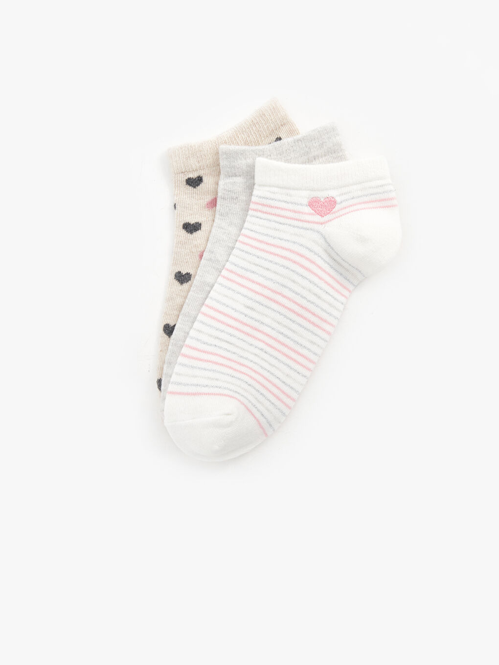 Ekru Desenli Kadın Patik Çorap 3'lü-1