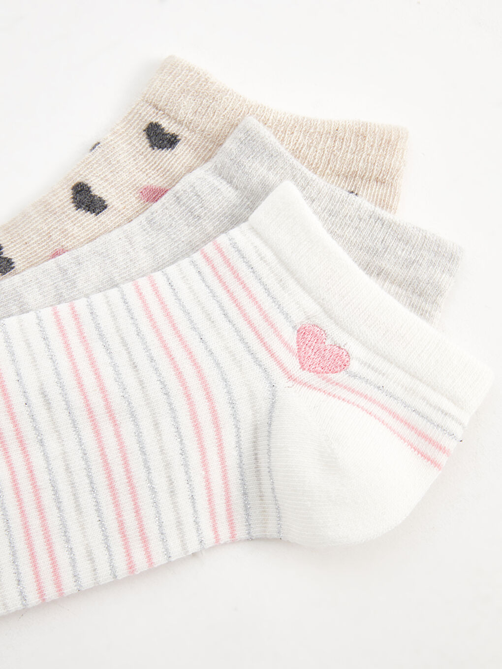 Ekru Desenli Kadın Patik Çorap 3'lü-2