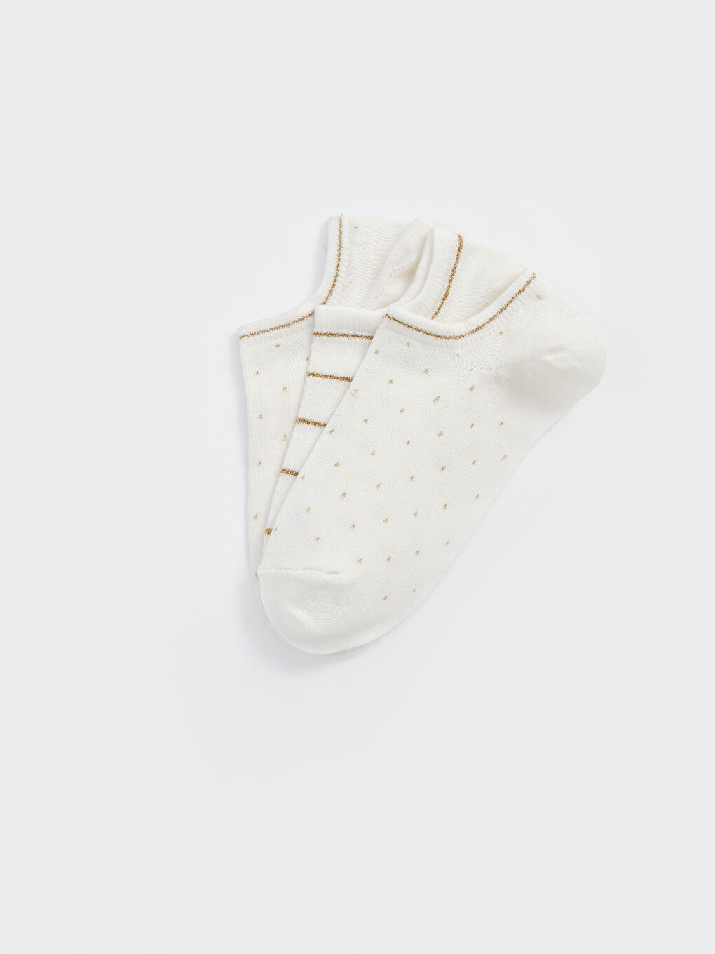 Ekru Desenli Kadın Patik Çorap 3'lü-1