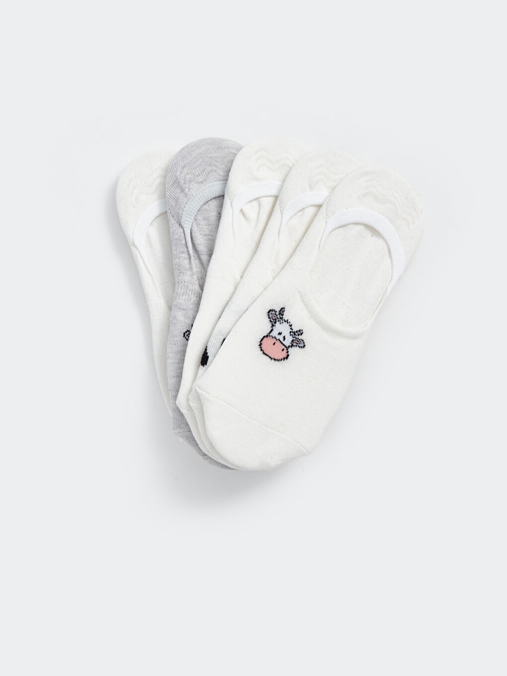 Ekru Baskılı Kadın Babet Çorap 5'li Paket-1